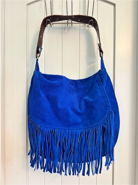 Handbags - Katie Kalsi Cobalt Blue Suede Fringe Priscilla Victory Hobo Shoulder Bag